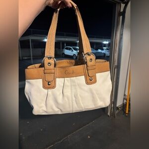 Coach Tan and White Tote Bag